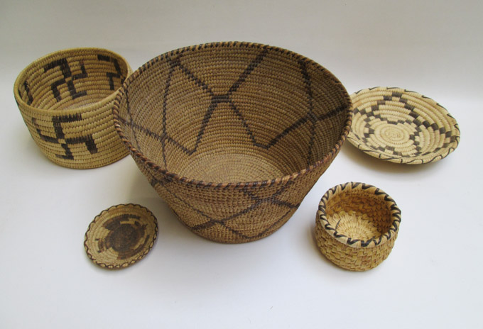 Appraisal: FIVE NATIVE AMERICAN PAPAGO COIL BASKETS the largest a diameter