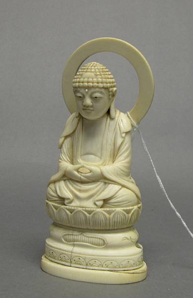 Appraisal: Japanese Works of ArtNetsuke and Okimono Seated in meditation on