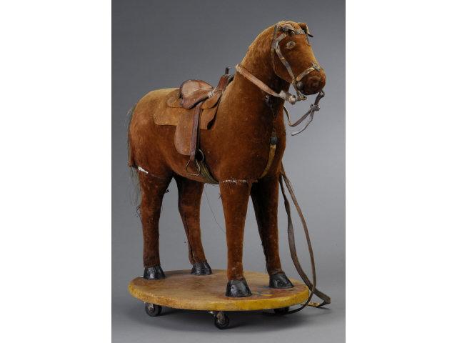 Appraisal: Horse on Platform America ca Cloth covered wood horse with