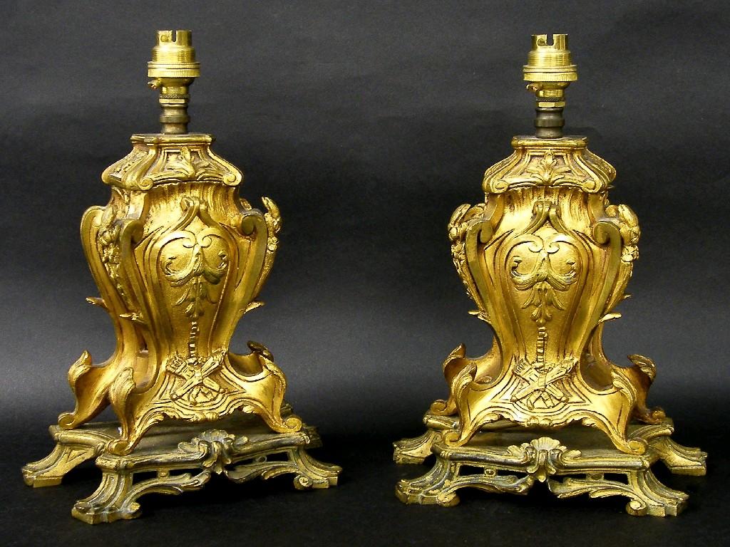 Appraisal: Pair of ormolu neoclassical style baluster table lamps supported upon