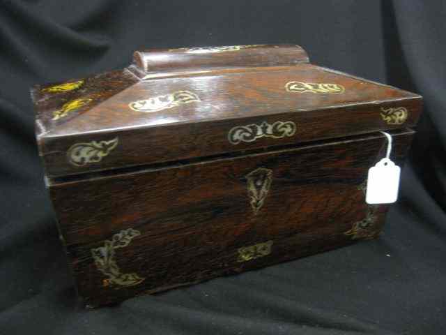 Appraisal: th Century Rosewood Tea Caddy Box floral mother-of-pearl inlay ''