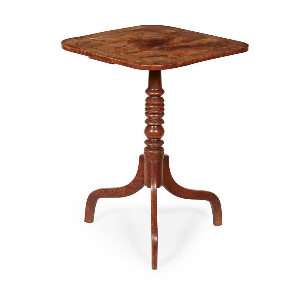 Appraisal: REGENCY MAHOGANY CROSSBANDED SQUARE TOP TRIPOD TABLE EARLY TH CENTURY