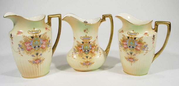 Appraisal: Three Crown Devon pottery jugs all hand coloured and transfer