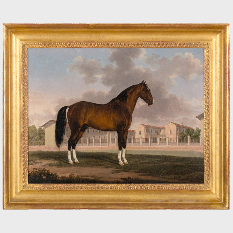 Appraisal: ENGLISH SCHOOL A BAY HORSE Oil on canvas unsigned lined