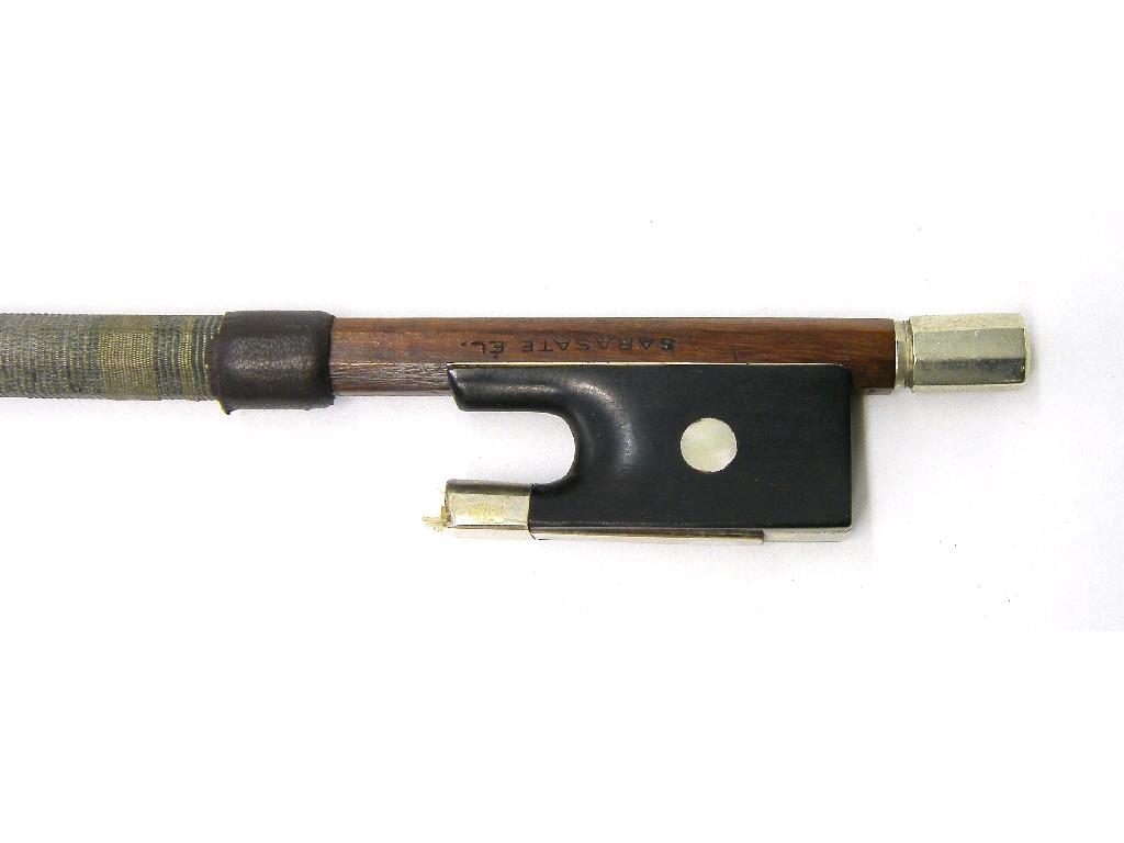 Appraisal: Nickel mounted violin bow by J T Lamy stamped Sarasate