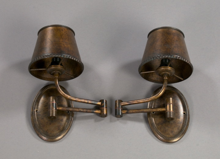 Appraisal: Pair of French Bronze-Patinated Brass Angle-Armed Wall Lamps in the