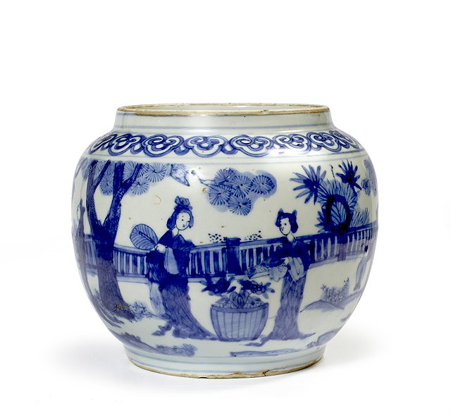 Appraisal: A Chinese blue and white globular jarWanli - decorated with