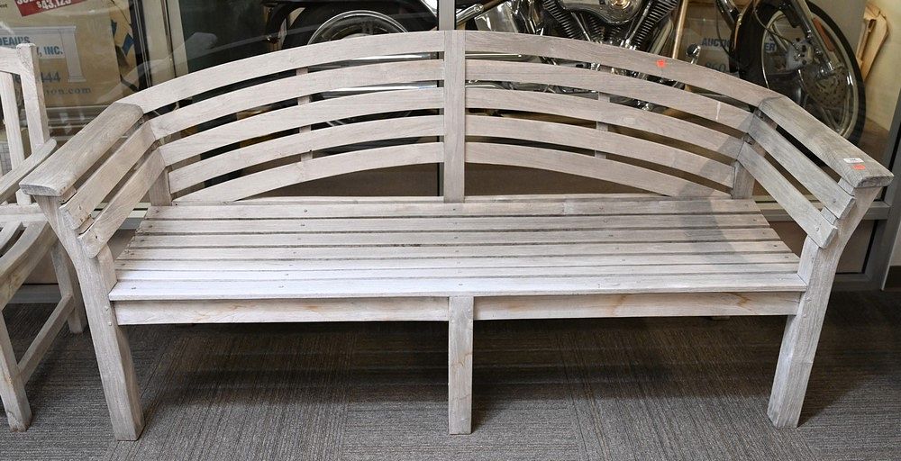 Appraisal: Large Teak Outdoor Patio Bench having curved back length inches