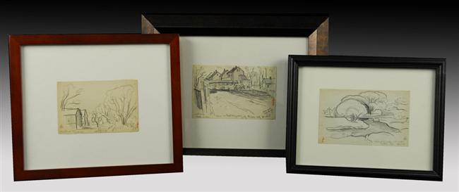 Appraisal: OSCAR BLUEMNER American - COLLECTION OF THREE SKETCHES three framed