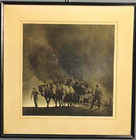 Appraisal: Lithograph Dust Storm from the Grapes of Wrath and pencil