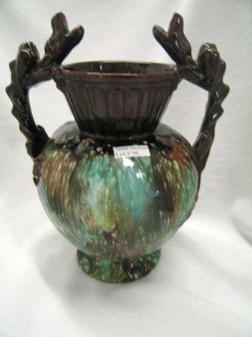 Appraisal: European Art Pottery Vase serpent handles hairline