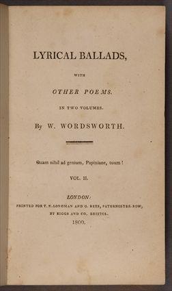 Appraisal: WORDSWORTH WILLIAM AND COLERIDGE SAMUEL TAYLOR LYRICAL BALLADS WITH OTHER