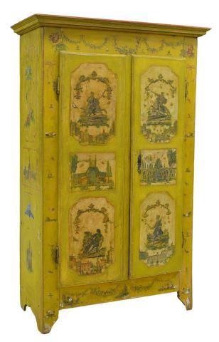 Appraisal: Italian yellow painted armoire th c with pine secondary molded