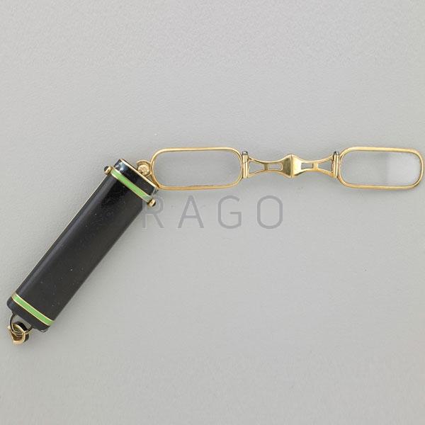 Appraisal: ENAMELED K GOLD HERMETIC LORGNETTE Condition Report