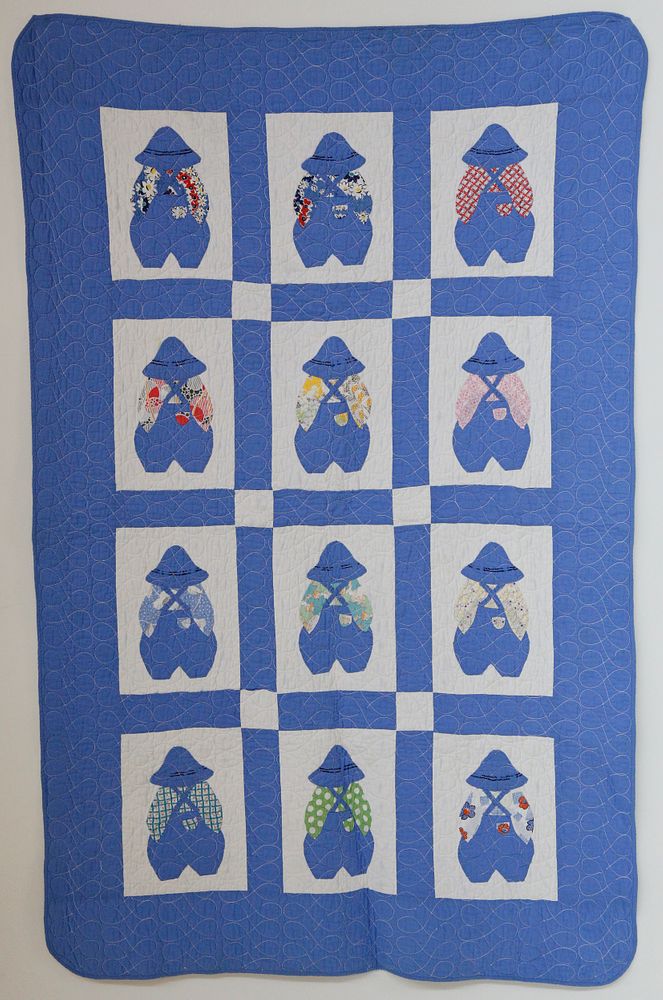 Appraisal: s Blue and White Little Farmer Boy Crib Quilt s