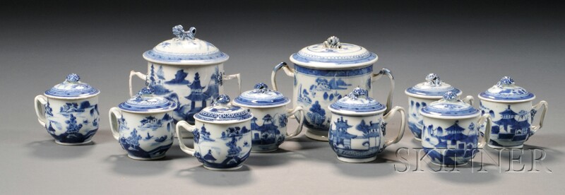 Appraisal: Eight Canton Porcelain Covered Syllabubs and Two Covered Sugar Bowls