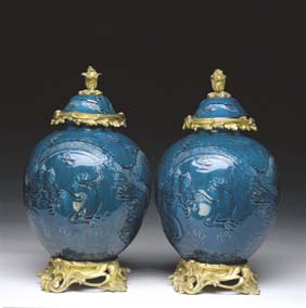 Appraisal: PAIR CHINESE-STYLE COVERED JARS Pair French Chinese-style porcelain covered ginger