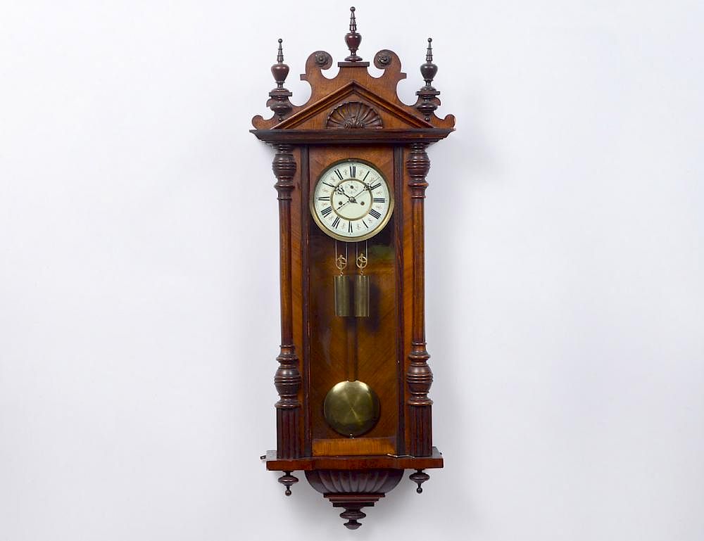 Appraisal: VIENNESE CARVED WALNUT REGULATER Circa The double-weight driven movement with