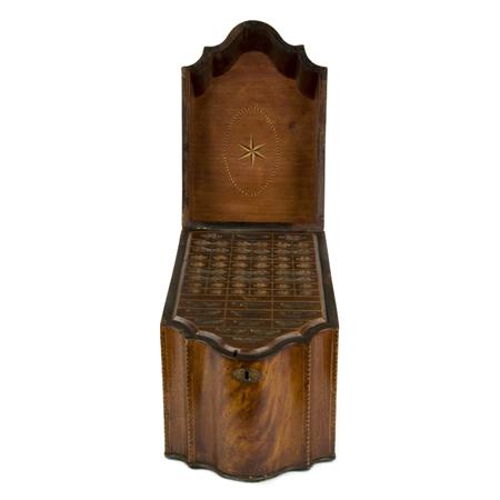 Appraisal: George III Shoestring Inlaid Mahogany Knife Box Estimate -