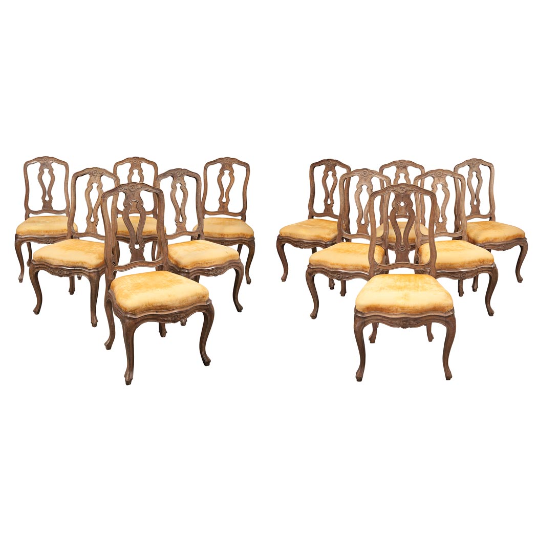 Appraisal: Set of Twelve Rococo Style Fruitwood Dining Chairs Each serpentine