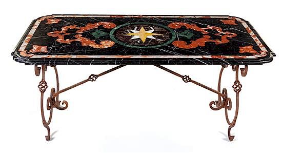 Appraisal: A Pietra Dura Table Top with a Wrought Iron Base