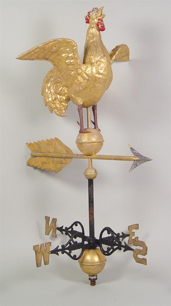 Appraisal: Rooster Weathervane Early to mid th Century Gold paint on