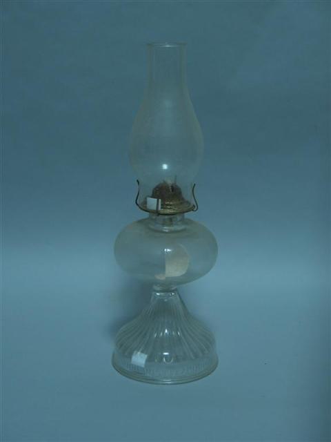 Appraisal: GLASS OIL LAMP With baluster shade globular font and reeded