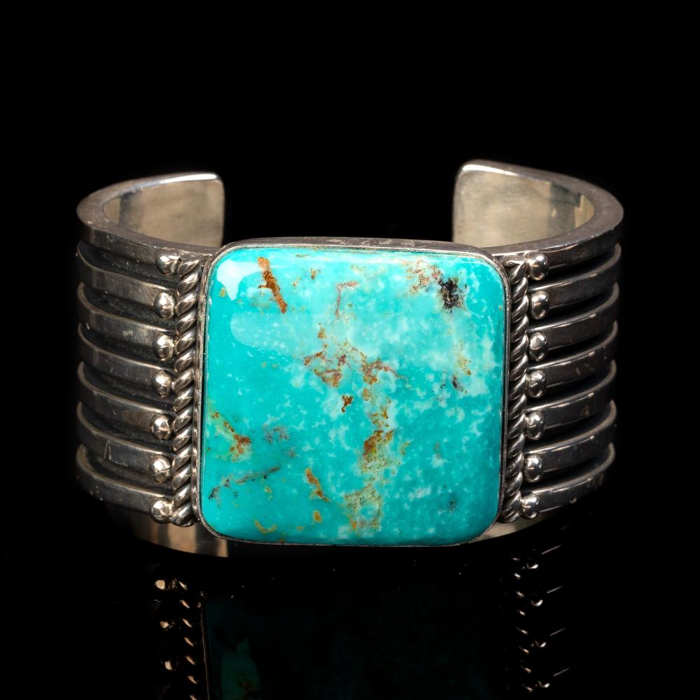 Appraisal: ALBERT LEE SILVER AND TURQUOISE BRACELET CA Albert Lee Dine