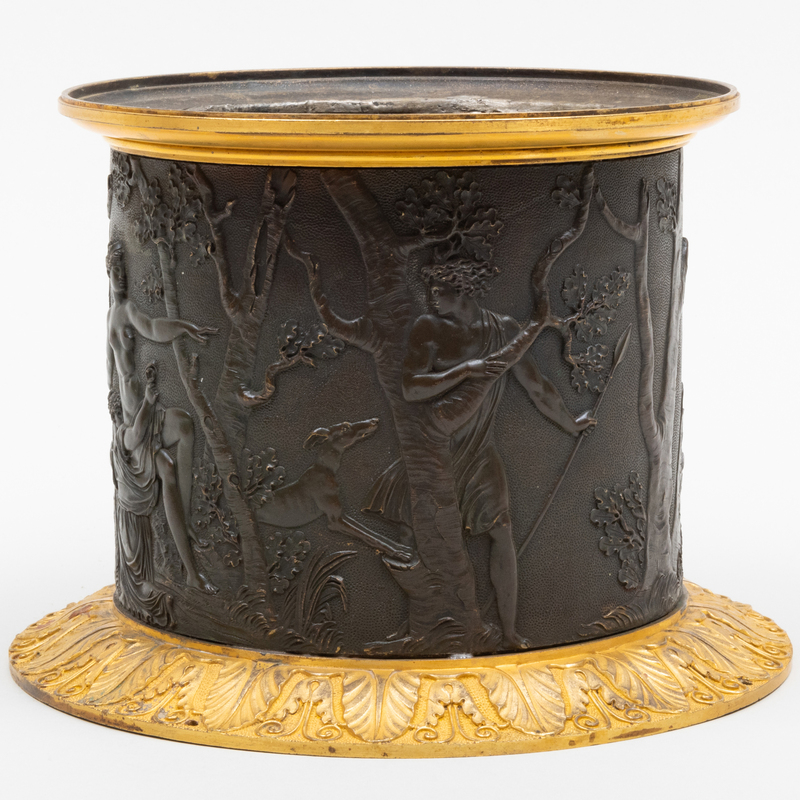 Appraisal: CONTINENTAL GILT AND PATINATED-BRONZE-MOUNTED SOCLE x in diam Condition In