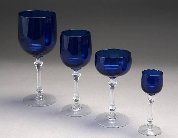 Appraisal: A German cobalt blue cut to clear glass partial stemware