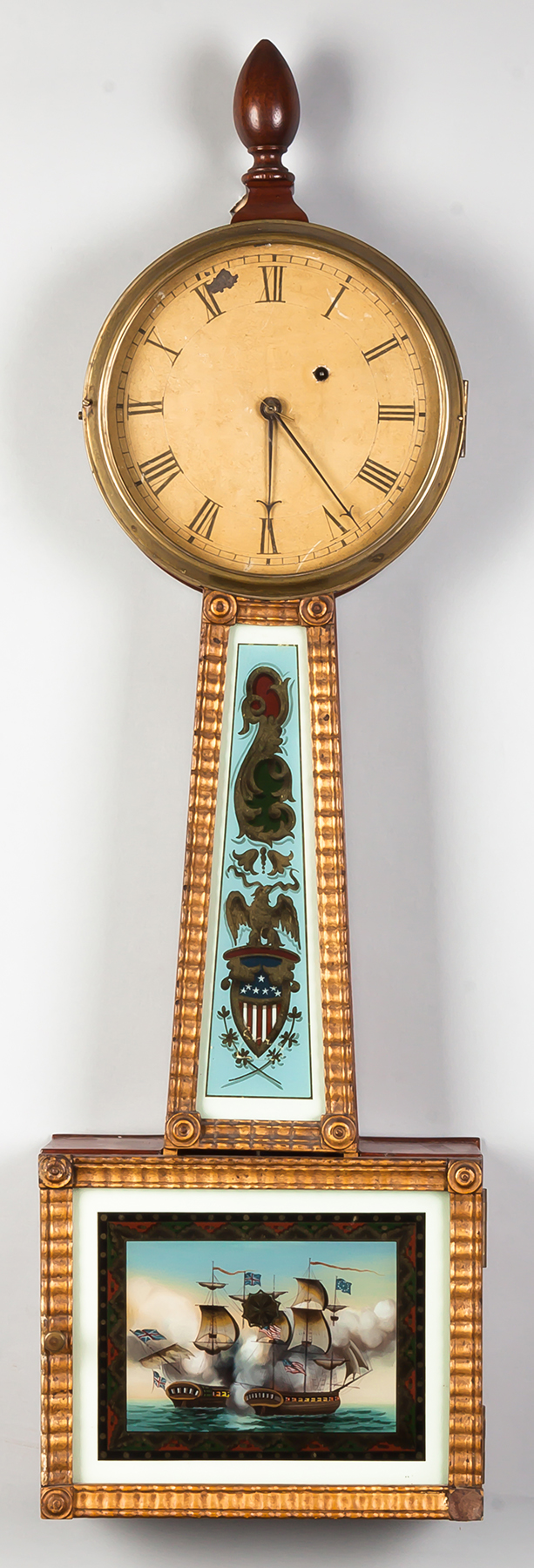 Appraisal: New England Banjo Clock Mahgany case with gilded ripple front