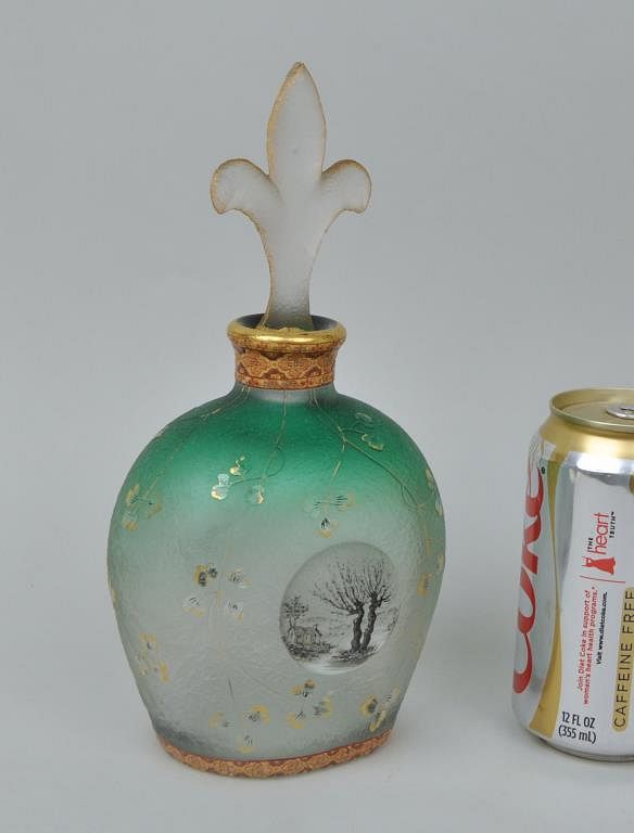 Appraisal: Fine Signed Daum Nancy Green Glass Gilt Bottle with fleur