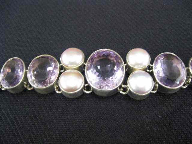 Appraisal: Amethyst Pearl Bracelet fine gems and four pearls in sterling