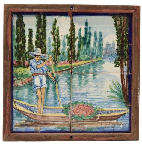 Appraisal: Framed pottery pictorial tiles Uriarte Talavera Puebla Mexico four tiles