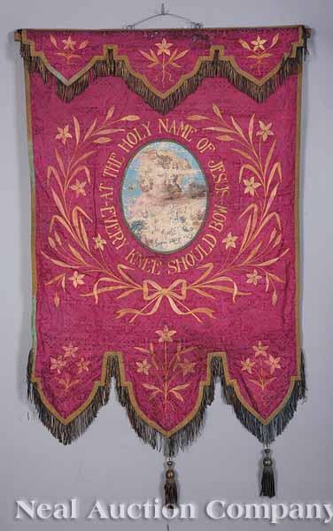 Appraisal: Two Large Embroidered Silk Religious Banners dated and made for