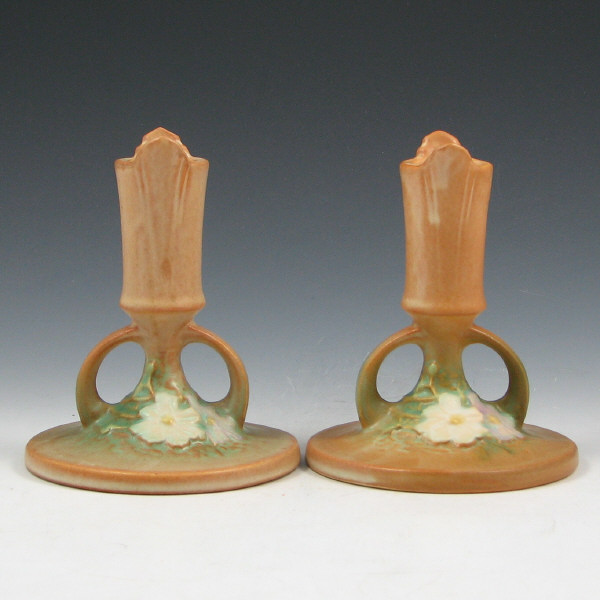 Appraisal: Roseville Cosmos - Candleholders - Mint Roseville Cosmos candleholders in