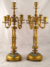 Appraisal: A pair of five light gilt brass candelabra on triple