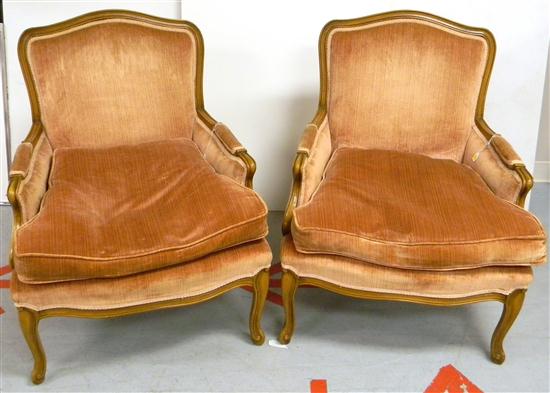 Appraisal: Pair of Louis XV style arm chairs salmon upholstery fruitwood