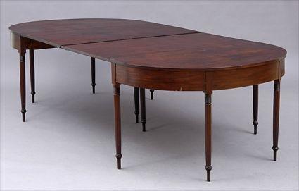 Appraisal: FEDERAL TWO-PART D-END DINING TABLE Each end with single drop-leaf