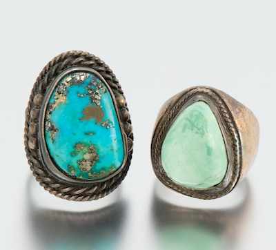 Appraisal: Two Sterling Silver and Turquoise Rings First ring features a