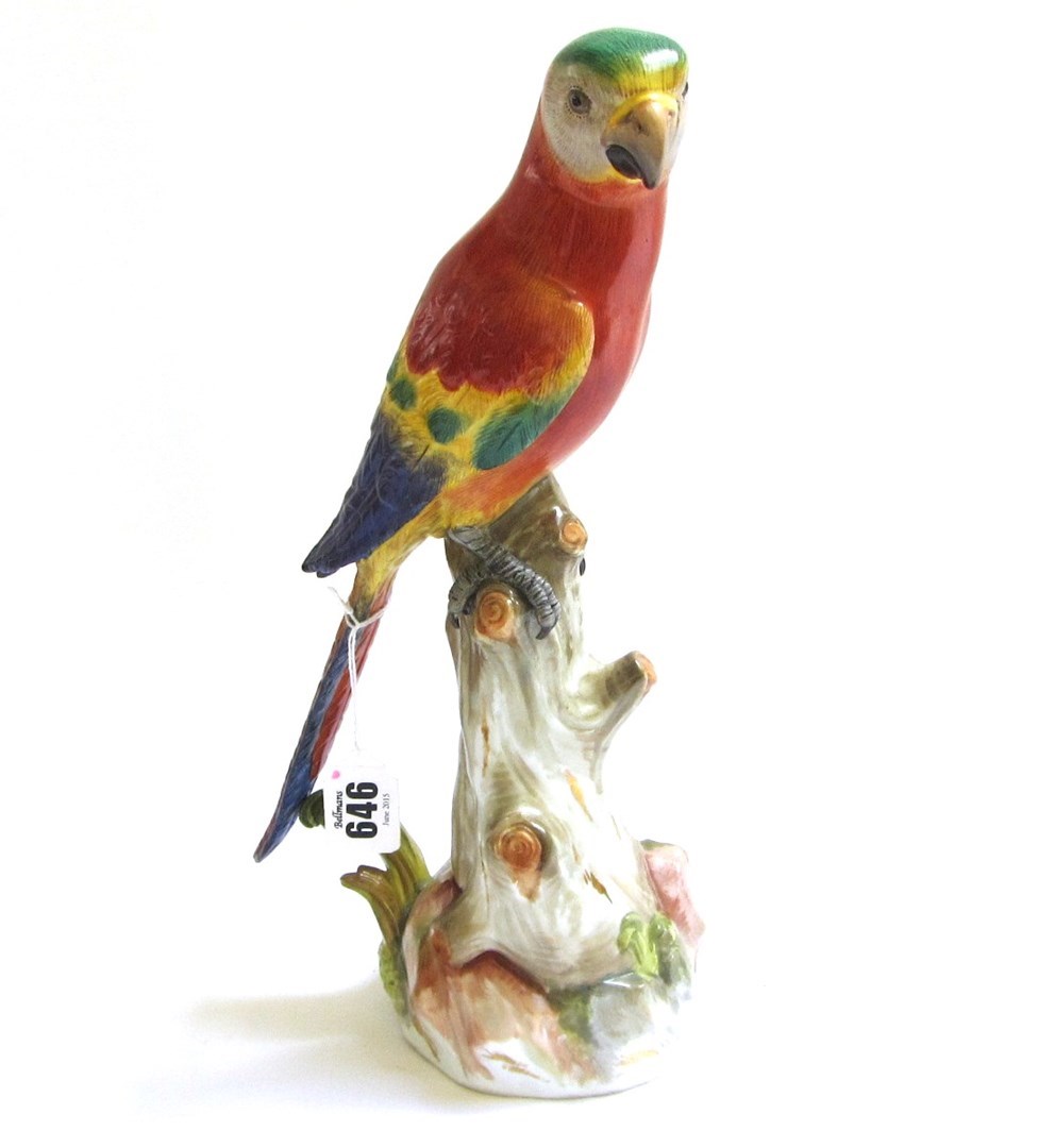 Appraisal: A Meissen porcelain parrot late th century modelled atop a