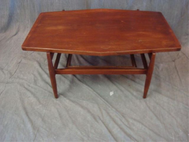 Appraisal: Midcentury modern coffee table as is tier with caning Caning