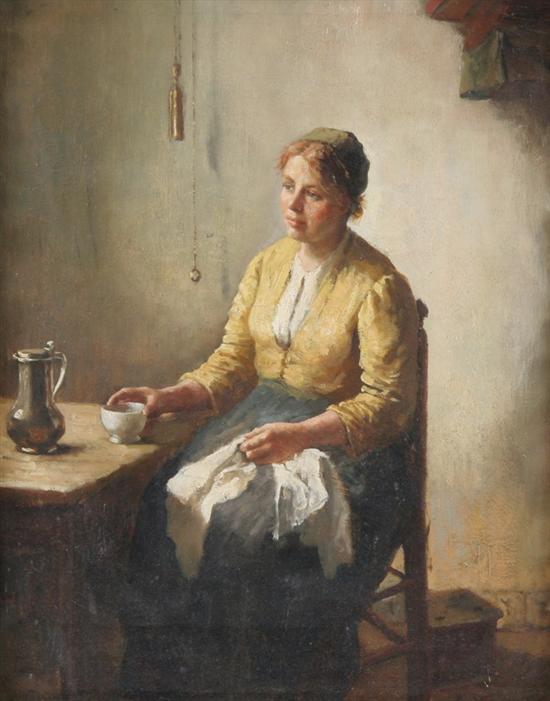 Appraisal: BERNARD DE HOOG Dutch - WOMAN WITH CUP AND PITCHER