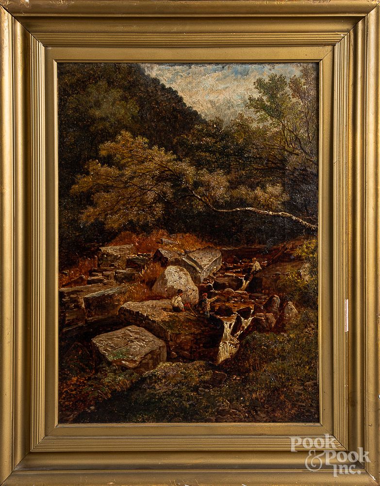 Appraisal: Oil on canvas river landscape late th c Oil on