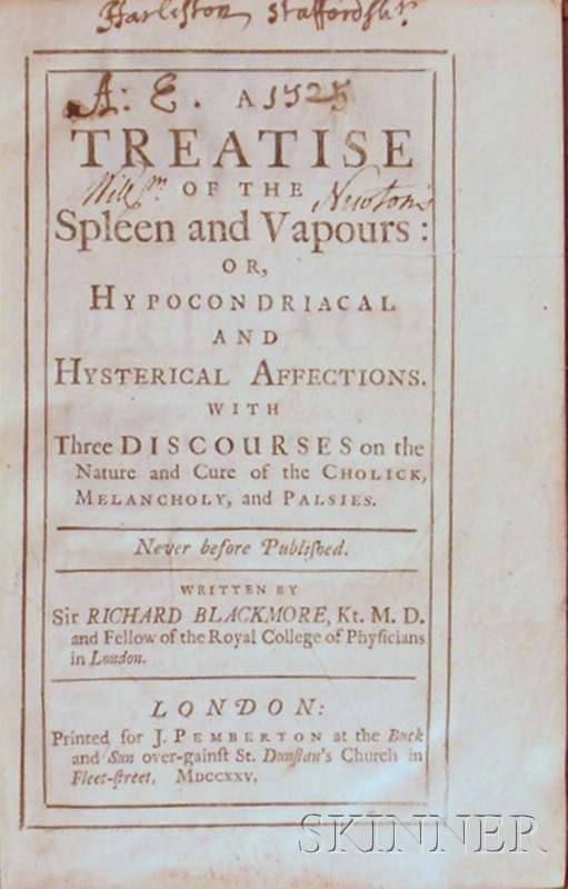 Appraisal: Medicine Blackmore Richard Sir - A Treatise of the Spleen