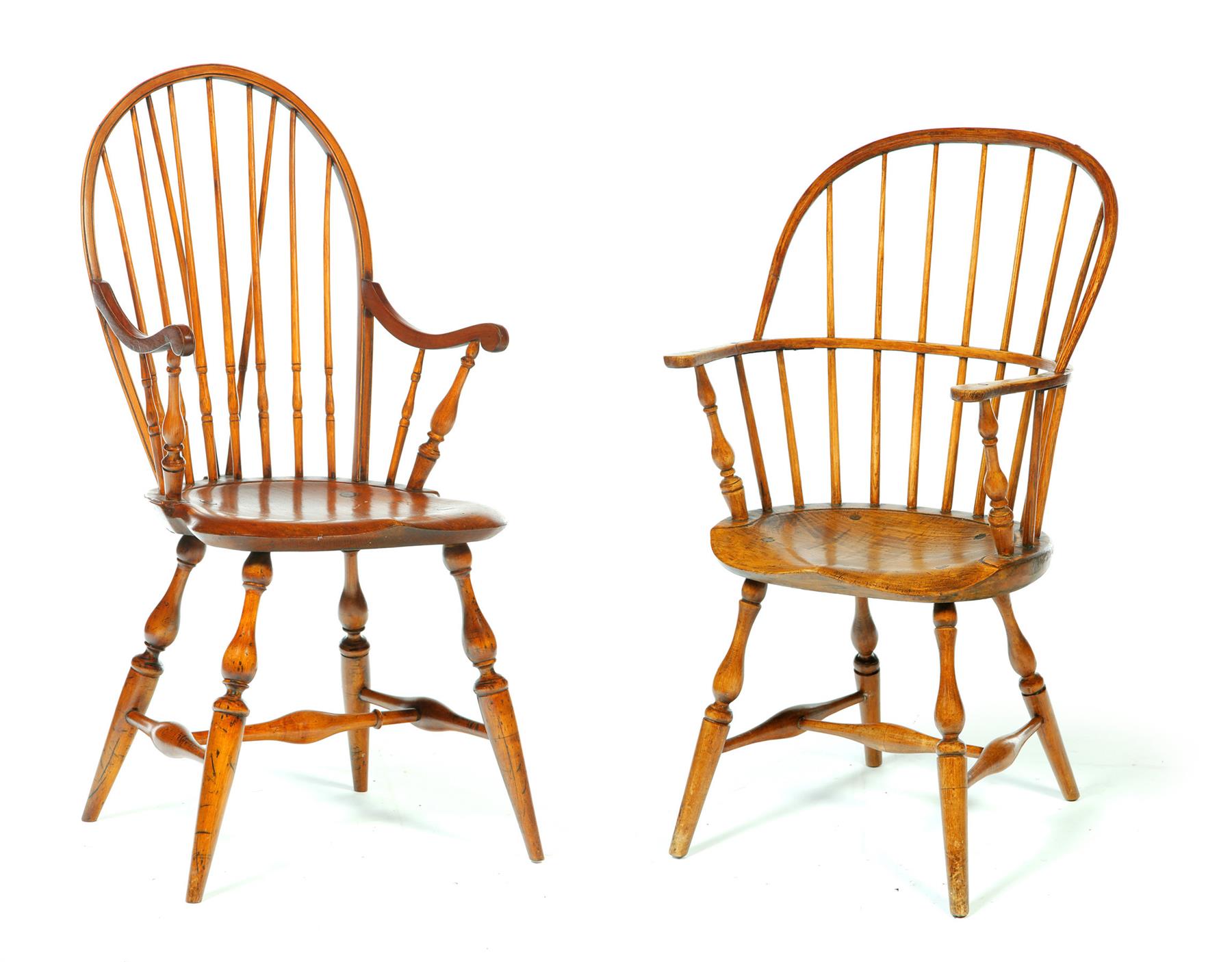 Appraisal: TWO AMERICAN WINDSOR ARMCHAIRS Late th century mixed woods A