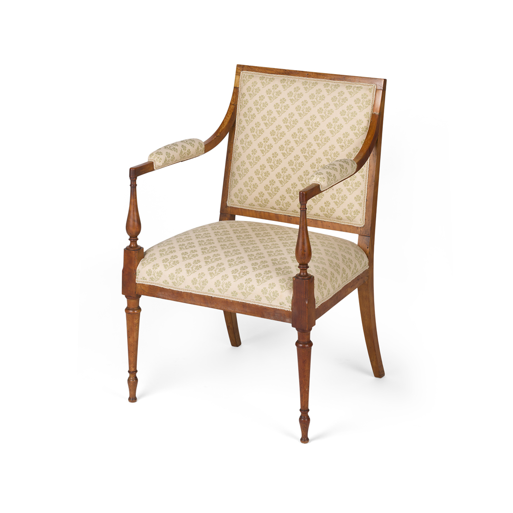 Appraisal: REGENCY SATINWOOD ARMCHAIR EARLY TH CENTURY the square padded back