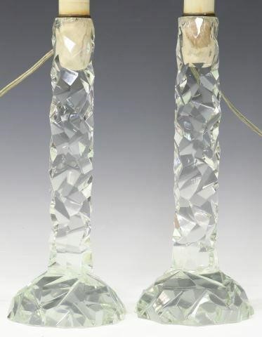 Appraisal: pair Art Deco glass table lamps single light over faux