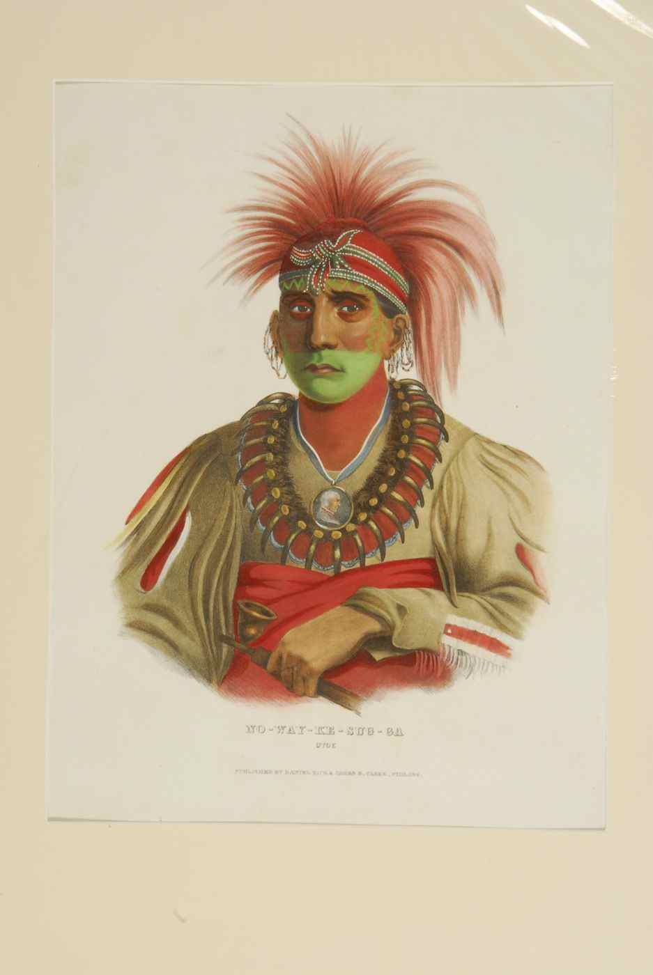 Appraisal: UNFRAMED HAND-COLORED LITHOGRAPH OF AN INDIAN CHIEFNo-Way-Ke-Sug-Ga'' Published by Daniel