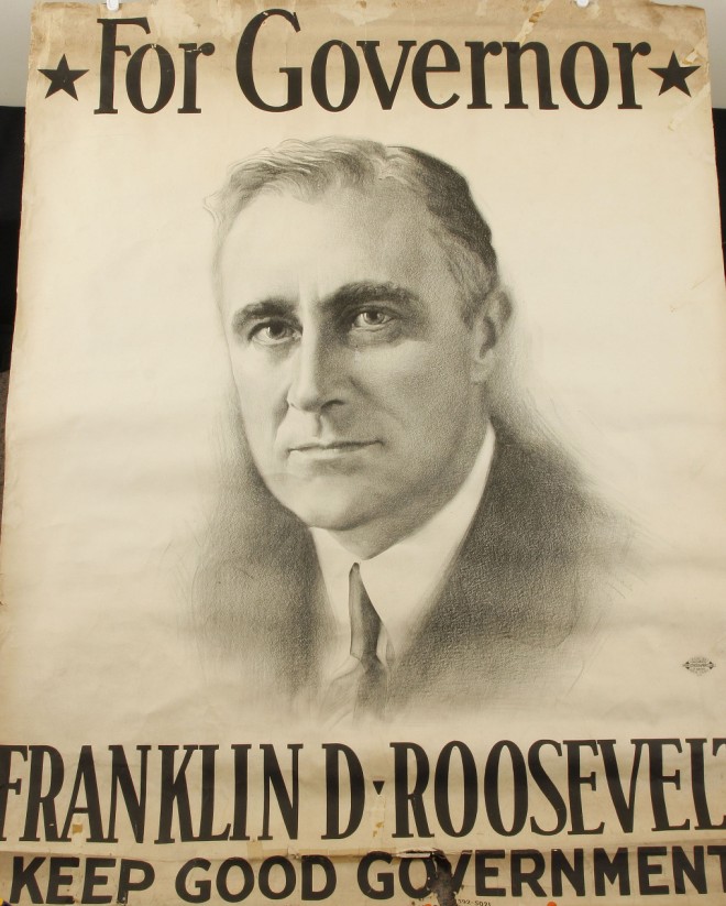 Appraisal: Linen backed poster with text For Governor Franklin D Roosevelt--Keep